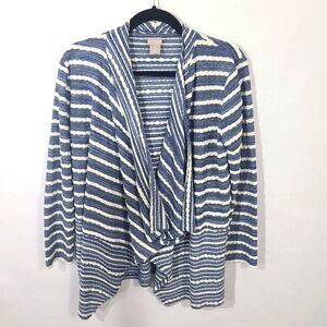 Chicos Women's Size 0 Blue and‎ White Stripped Wrap Sweater Duster